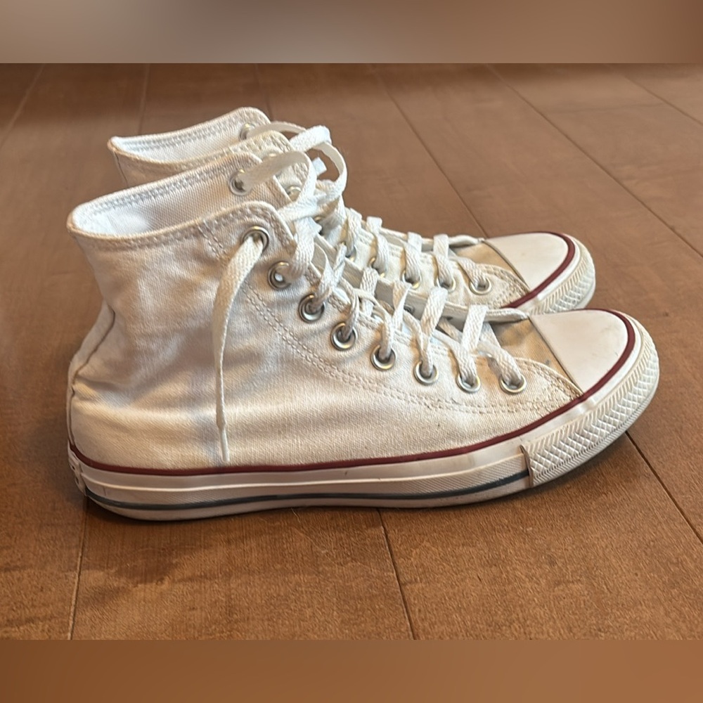 Converse White High-Top Sneakers with Red/Black Trim